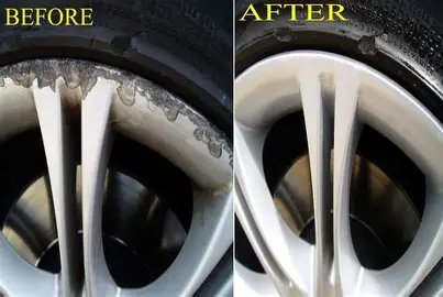Before and after: kerbed alloy wheel stripped back and refinished
