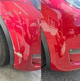 Before and after: kerbed bumper repaired and colour matched